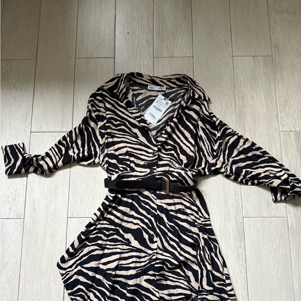 Zara Black and Cream Animal Print Dress